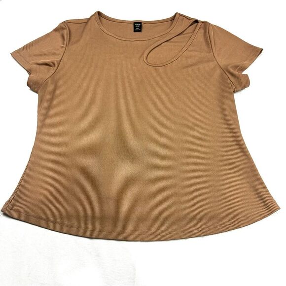 SHEIN Curve Women's Brown Short Sleeve Solid Cut Out Ribbed Tee Plus Sz 2XL EUC - Picture 5 of 12